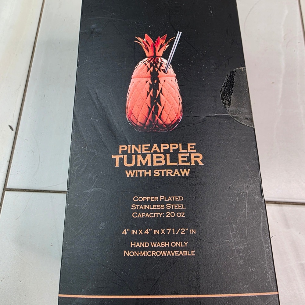 Godinger Copper Plated Stainless Steel Pineapple Tumbler with Straw 20oz 6207 T1 - Picture 12 of 16